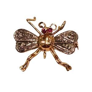 Vintage 14k Gold and Platinum Insect Brooch